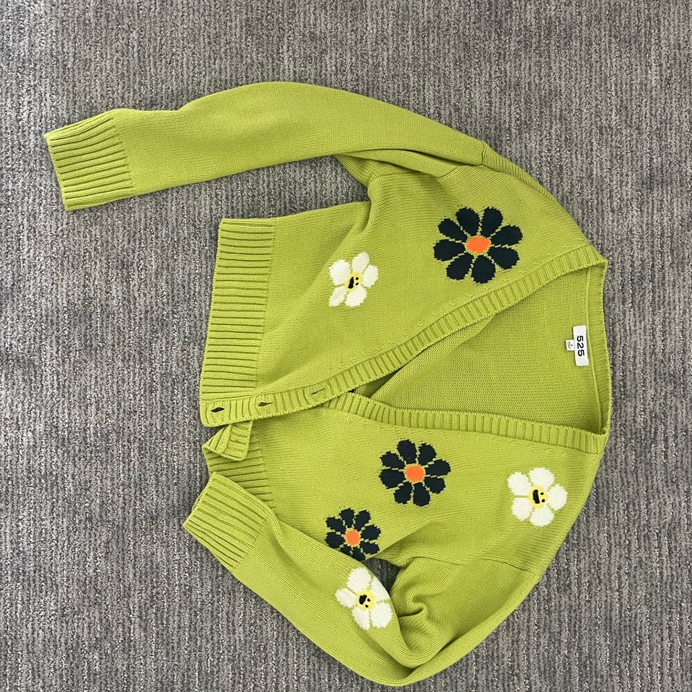 lime green and floral/happy cardigan